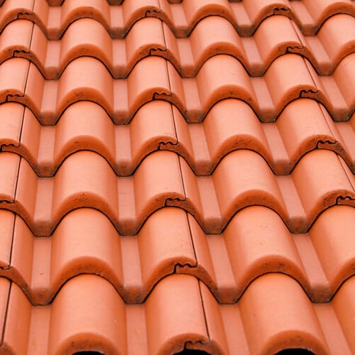 closeup of clay roof tiles