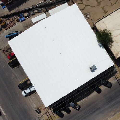 aerial view of a flat roofing system