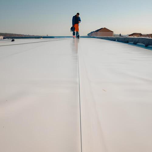 worker installing a single-ply roofing system